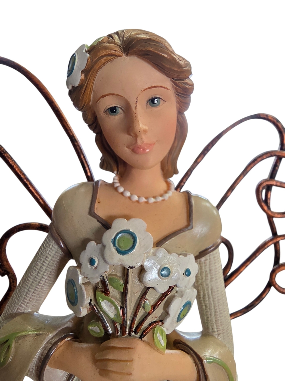 Hallmark cream and brown angel figurine with blue accents